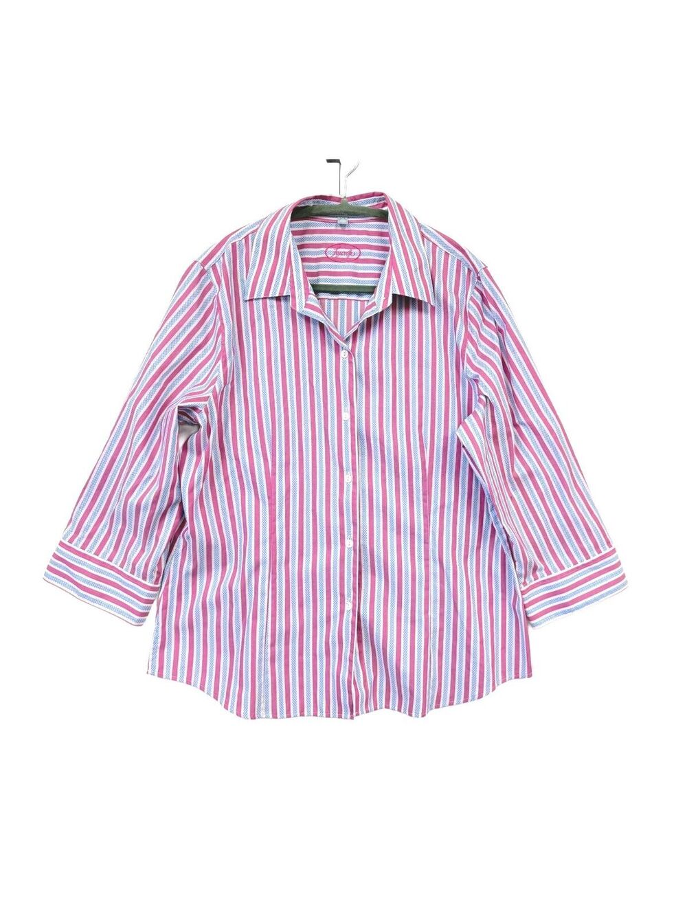 Foxcroft Women’s Size 16 Pink Blue Striped Wrinkle Free Button Down Shirt